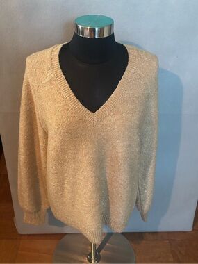 LOFT Sparkle Cream V-Neck Sweater